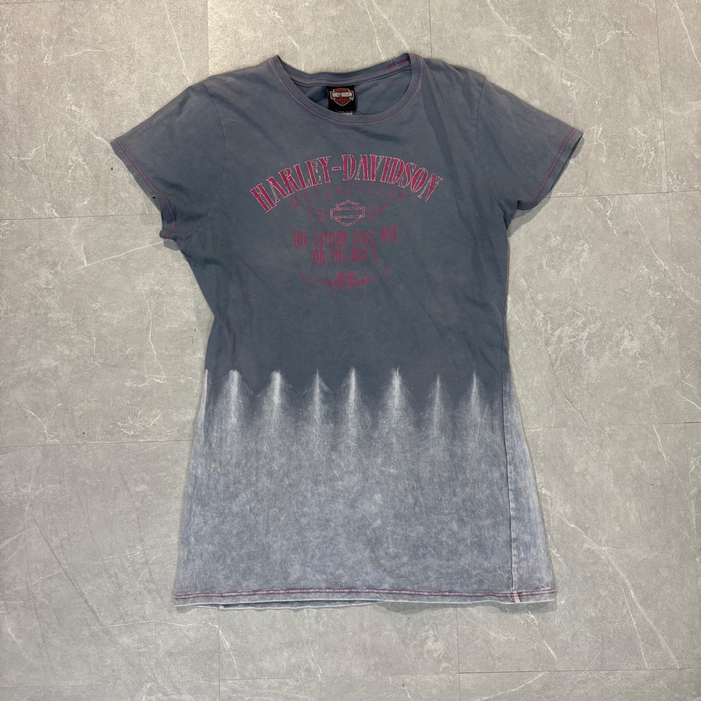 Harley-Davidson Wildcat London KY Dip Dye Graphic T-Shirt Grey Pink Large